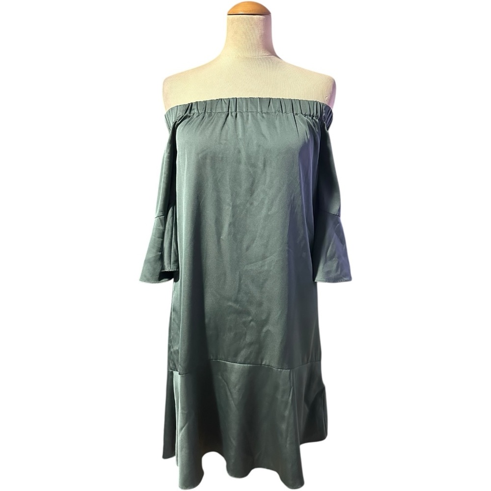 Highline Collective Off Shoulder Bell Sleeve Dress Green XS